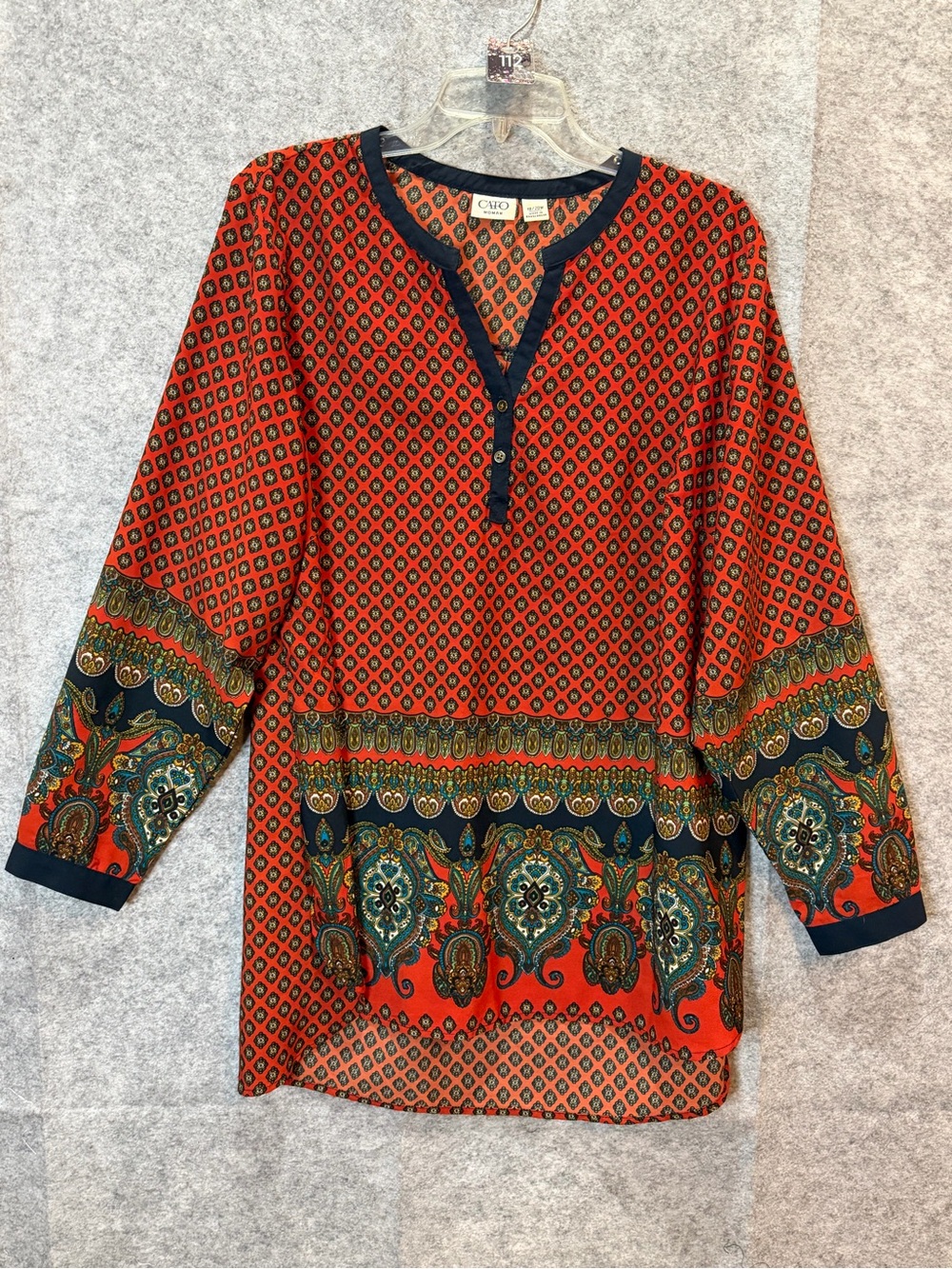Cato Woman Plus Size 18/20W Boho Paisley Border Print Tunic Blouse
